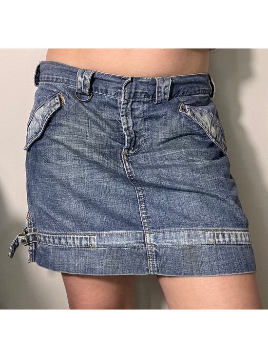 Express Dresses & Skirts - Vintage Y2K Express Mini Denim Cargo Jean Skirt Grunge Skater 8